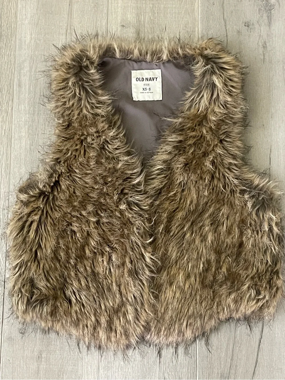 Old Navy Girls Brown Faux Fur Vest XS/S Cozy Open Front Layering Fall Winter